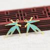 Yiwu cor raio de ouro cobre banhado a ouro DIY ponto esmeralda imitação ouro queima azul cor esmalte folha bambu acessórios de furo duplo B3357