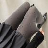 Medias panty color gris sésamo con lunares jacquard de amor, medias de primavera y otoño para mujer, calcetines retro de lunares con base gris y amor