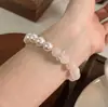 Pulsera de Cristal Rosa Ceroso Natural con Fuerte Brillo, Perlas de Imitación Swarovski, Delicada y Versátil, Pulsera Dulce y Suave para Niñas