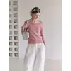 Top de punto a rayas con bloques de color estilo Old Money, manga larga, un hombro, diseño de otoño para mujer, top ajustado que estiliza la figura