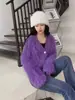 Casaco de veludo sintético estilo mink macio e glutinoso, estilo outono e inverno, super fada, branco leitoso, cardigã de tricô, gola V espessa, top suéter preguiçoso