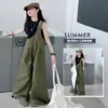 Conjunto de Peto de un Hombro Estilo Americano para Niñas, Novedad Verano 2026, Holgado de Moda, Pantalones Cargo de Pierna Ancha para Niños Mayores