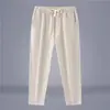Calça de Linho Masculina Plus Size Verão Solta Reta Casual Cropped Fina Plus Size Extra Grande Cintura Alta Calça Masculina de Algodão e Linho