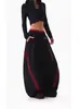 Pantalones de Chándal a Rayas de Bloque de Color de Doble Cintura Estilo Americano High Street Transfronterizo para Mujer, Nuevos Pantalones Casuales de Pierna Ancha Hip-Hop para Primavera y Otoño