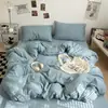 Conjunto de Cama de Quatro Peças Liso Casual Cobertor de Colcha Peça Única Roupa de Cama Dormitório Estudantil Cama Individual Conjunto de Lençol com Elástico de Três Peças