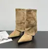 Botas de tacón alto con punta acampanada para mujer, no por encima de la rodilla, 2026 Otoño/Invierno, Novedad, Botas de media caña con hebilla, Tacón fino, Botas de moda para estilizar