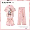 Pijamas para Niñas, Traje de Tres Piezas de Pantalones Cortos y Pantalones Cortos Finos de Seda de Hielo de Verano para Niños, Linda Princesa, Niña Súper Linda