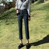 Jeans Reta Pequeno para Mulheres 2024 Novo Slim-fit Estilo Coreano Cintura Alta Stretch Calças Tubo Fumê para Homens Pequenos Calças Comprimento no Tornozelo para Mulheres