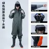 Traje de lluvia impermeable de una pieza para hombres y mujeres, traje completo, ropa para cavar raíces de loto, pantalones de lluvia, botas de lluvia, ropa con capucha para ir al mar, pantalones de tenedor de cuero