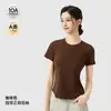 Camiseta de Verano para Mujer 10A Antibacteriana Cuello Redondo Manga Corta Fresca Lyocell Tencel Algodón Color Sólido Manga Corta Versátil Ajuste Regular en Hombros