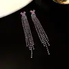 Pendientes de Borla con Corazón de Diamante Incrustado de Aguja Plateada Degradado Lujo Ligero Personalidad Exagerado Diseño de Pendientes de Botón Pendientes de Nicho para Mujer Venta al por Mayor