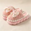 Pantuflas de algodón para mujer para otoño e invierno, uso en interiores en casa, cálidas y afelpadas, con lazo, pantuflas de maternidad de suela gruesa, venta al por mayor