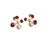 Aretes Vintage Ancola Rojo Degradado Perla Pétalo para Mujer Aretes de Diseño Nicho de Lujo Ligero Únicos Aretes de Otoño e Invierno
