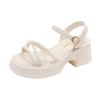 Sandalias de Tacón Grueso de Verano 2025 para Mujer, Estilo de Hada con Falda, Sandalias de Perlas con Hebilla de Suela Gruesa