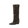 Botas de montar para mujer de cuero genuino estilo francés para alargar las piernas 2026 nuevo modelo comercio exterior tacón grueso hebilla de cinturón pierna ancha tacón alto