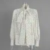 Camisa de Lunares Estilo Francés Transfronteriza, Modelo Nuevo Primavera 2026 Europeo y Americano, Camisa de Manga Larga con Cinta, Top Holgado de Gasa