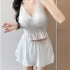 Nuevo traje de baño para mujer estilo europeo y francés para vacaciones en aguas termales, bikini de tres piezas de cintura alta, traje de baño de dos piezas para playa para estudiantes