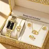 Conjunto Popular de Relojes para Mujer Transfronterizo de Comercio Exterior, Conjunto de Cinco Piezas con Reloj para Mujer Incrustado de Diamantes, Reloj de Cuarzo Cuadrado de Moda para Dama