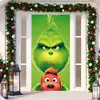 Decoración de Cubierta de Puerta de Navidad Tela Colgante Monstruo Peludo Verde Cubierta de Puerta Grinch Cortina de Puerta Grinch de Navidad Tapiz de Año Nuevo Juego de Puerta Fondo