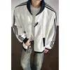 Chaqueta deportiva tipo patchwork estilo americano para hombre, abrigo de invierno pesado de marca de moda versátil para pareja, chaqueta de béisbol a rayas cool de la calle