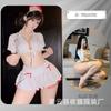 Gato Noturno Lingerie Sexy Sexy Puro Desejo Tentação Decote em V Profundo Uniforme de Enfermeira Conjunto Jogo de Role Play Apaixonado Conjunto Livre