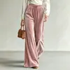 2026 Nuevos Pantalones de Pierna Ancha Lisos de Terciopelo Otoño/Invierno para Mujer, Transfronterizos Europeos y Americanos, con Cordón y Doble Bolsillo, de Cintura Alta, Largos