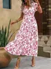 Vestido Impreso para Mujer de Verano Estilo Bohemio Cuello en V Cintura Falda Larga Elegante Exportación Europea y Americana Amazon