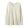Suéter de Cachemir Holgado y Casual con Borde Enrollado para Mujer, Suéter Base de Punto Pulóver Delgado con Cuello en V, Top Simple Versátil