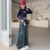 Conjunto de Roupa para Meninas 2025 Novo Outono Infantil Estiloso Estilo Coreano Calças Cargo Scimitar Jeans Bordadas Conjunto