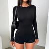 Xy24347 Estilo Europeo y Americano Otoño 2025 Nuevo Elegante Ajustado Sin Espalda Manga Larga Shorts Mono Básico para Mujer