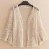 Cárdigan Corto Ropa con Protección Solar para Mujer, Ropa de Playa Calada Bordada de Tres Cuartos de Manga, Camisa con Protección Solar, Top, Chaqueta, Ropa Exterior con un Estilo Suave