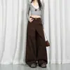 Jeans rectos de pierna ancha color café, estilo otoño, con diseño de botón en el bolsillo trasero, admite envío directo