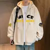 Moletom cardigã masculino, nova coleção outono/inverno 2026, estilo casual americano, jaqueta com capuz estampada com letras, top oversized da moda