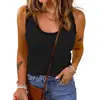 Comércio Exterior 2023 Amazon Moda Feminina Europeia e Americana Primavera e Outono Novo Colete Quente Camiseta Confortável Casual Cor Sólida Gola U para Mulheres