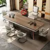 Mesa de Té y Juego de Sillas con Acabado de Madera de Nogal y Encimera de Roca para el Hogar, Mesa de Té Estilo Chino Nuevo, Mesa de Café para Oficina, Sensación de Lujo Ligero de Gama Alta, Encimera Grande
