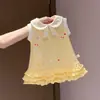 Vestido de Verão para Meninas Bebê Estiloso Personalidade Infantil Tendência Estilo Coreano Gola Boneca Flores Desenho Animado Vestido Colete Princesa
