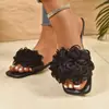 Chinelos Planos Cruzados Europeus e Americanos Femininos Atacado Cruzado Casual Comércio Exterior Flores Novidades Primavera e Verão Europeias e Americanas Atacado Grande Tamanho Plus