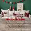 Funda de cojín de lino a cuadros grandes rojos y blancos Funda de cojín a cuadros estilo americano retro Decoración de sofá estilo granja navideña
