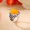 Joyería Yuebao Plata Esterlina S925 Cera de Abejas Retro Anillo de Huevo de Hoja de Flor Antigua Estilo Chino Anillo de Flor