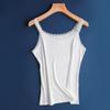 Top de Encaje de Algodón de Seda Cielo Camisola para Mujer Camiseta Base de Alta Elasticidad Negro Blanco Clásico Chaleco para Mujer