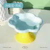 Cuenco de cerámica para gato con diseño floral en colores macarrón, anti-barbilla negra, protector de cuello, cuenco de alimentación inclinado, cuenco de agua para mascotas de alta estética
