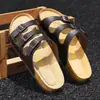 Suministro del Fabricante Nuevas Pantuflas con Suela de Corcho para Hombre Sandalias Retro de Ante Mate con Doble Hebilla