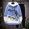 Sudadera de Otoño para Hombre de Manga Larga Estampada con Empalmes Pulóver Marca de Moda Atractivo con Capucha Traje Holgado Tops Juveniles