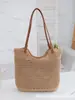 Bolsa de Palha Tote, Nova Bolsa de Praia Simples e Versátil, Bolsa Grande de Palha Tecida à Mão Estilo Férias, Bolsa Vazada para o Dia a Dia