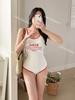 Traje de baño de carreras para mujer de estilo coreano transfronterizo, estilo Bebe vintage, sencillo, con bordado de letras, corte ajustado