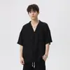 Camisa de Manga Corta con Cuello Cubano Nuevo Estilo 2026 Verano para Hombre Corte Holgado de Alta Gama Seda de Hielo Delgada