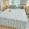 Juego de Tres Piezas de Falda de Cama Acolchada de Algodón Lavado Fresca y Sencilla, Amigable con la Piel para Dormir Desnudo, Falda de Cama Individual/Doble para Uso Doméstico, Sábana Bajera Ajustable de Una Pieza