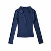 Playera de Manga Larga con Cuello en V Profundo Ajustada para Chica Caliente para Mujer 2025 Primavera y Verano Nueva Lar Bolsillo Doble Elegante Cintura Top Básico