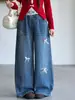 Jeans de Otoño para Niñas Pantalones de Pierna Ancha Bordados 2026 Nuevos Pantalones Azules de Pierna Recta Sueltos Nueva Moda