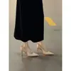 Primer Encuentro Temporada Exquisitos Tacones de Aguja con Pedrería para Mujer Elegantes de Punta Abiertos en la Espalda Estilo Socialité Zapatos Planos Sandalias Versátiles de Punta Cerrada